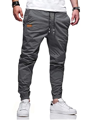 BIBONG Herren Jogger Chino Cargohose Wandern Outdoor Freizeit Hose Twill Fitness Track Jogging Hose Casual Baumwolle Hose, Lron Grau, X-Groß von BIBONG