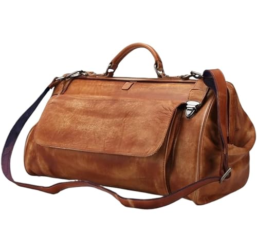 BIBTOO Fashion Genuine Leather Travel Bag Luggage Duffle Bag Leather Men Weekend Bag Carry On Tote Handtasche von BIBTOO