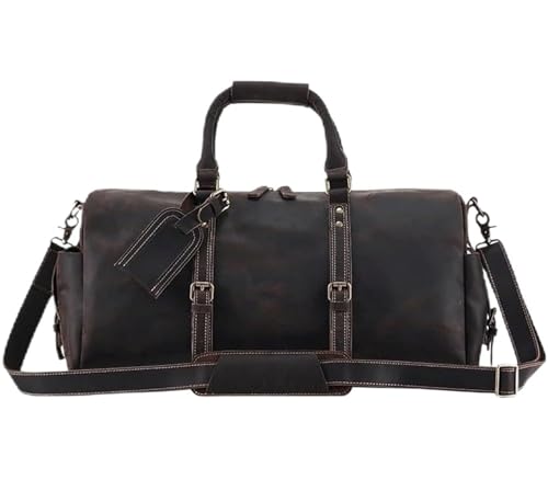 BIBTOO Vintage Leder Travel Duffel Men Large Capacity Overnight Weekend Shoulder Bags Handbags with Luggage von BIBTOO