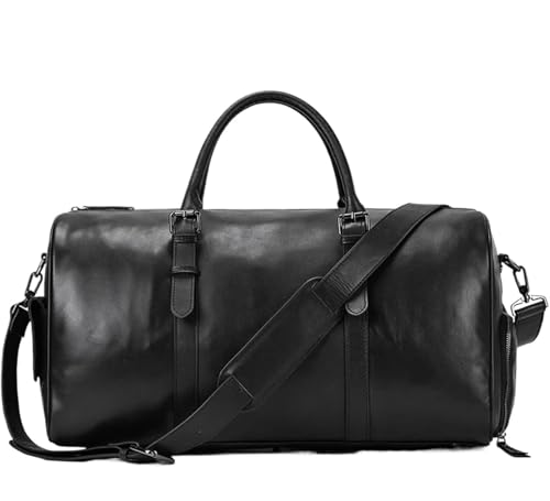 Leder Retro Seesack Faltbare Turnbeutel Freizeit Schultertasche Handgepäck Tasche Große Herren Reisetasche, 1, 50*26cm von BIBTOO