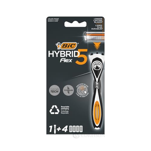 BIC Hybrid 5 Flex Rasierer Herren, Nassrasierer mit 4 Wechselklingen mit je 5 Klingen, mit Aloe Vera & Vitamin E, mit Präzisionstrimmer von BIC Deutschland