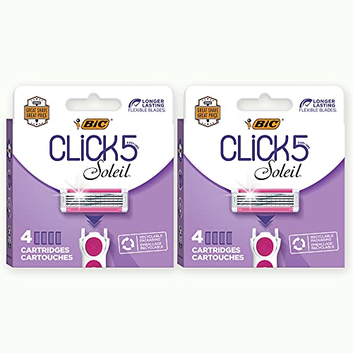 BIC Click 5 Soleil Damen-Rasierer Nachfüller mit 5 flexiblen Klingen und recycelbarer Box, 2 Boxen mit 4 Katrizen (insgesamt 8) von BIC