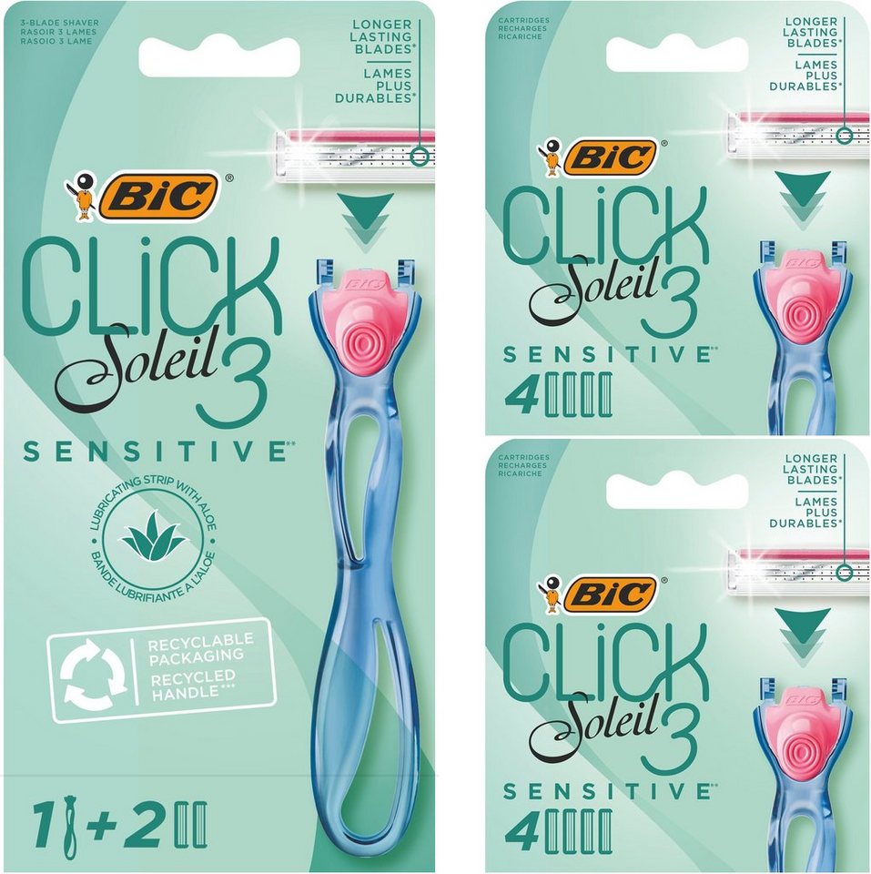 BIC Nassrasierer BIC Click 3 Soleil Sensitive Rasierer Damen, Nassrasierer mit 10 Wechselklingen, 10-tlg. von BIC