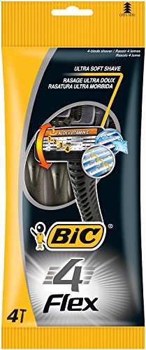 BIC - Rasierer FLEX 4 (4 Klingen) + Gleitstreifen, Schwarz, Zeitgenössisch, Unisex-Erwachsene, Alle Hauttypen von BIC