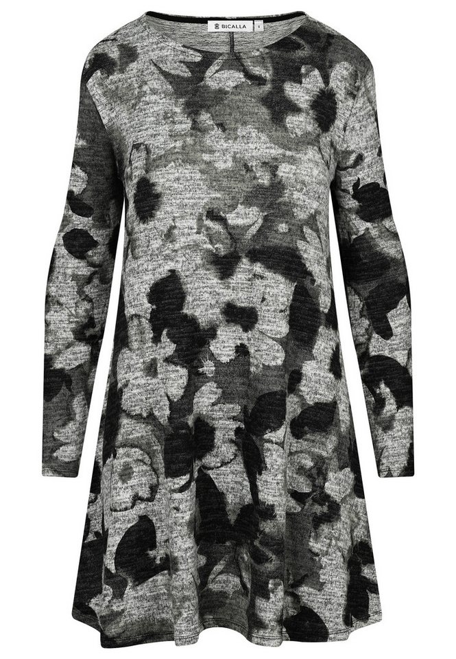 BICALLA Midikleid Feinstrick-Kleid mit Blüten-Print in Grau/Schwarz (1-tlg) von BICALLA