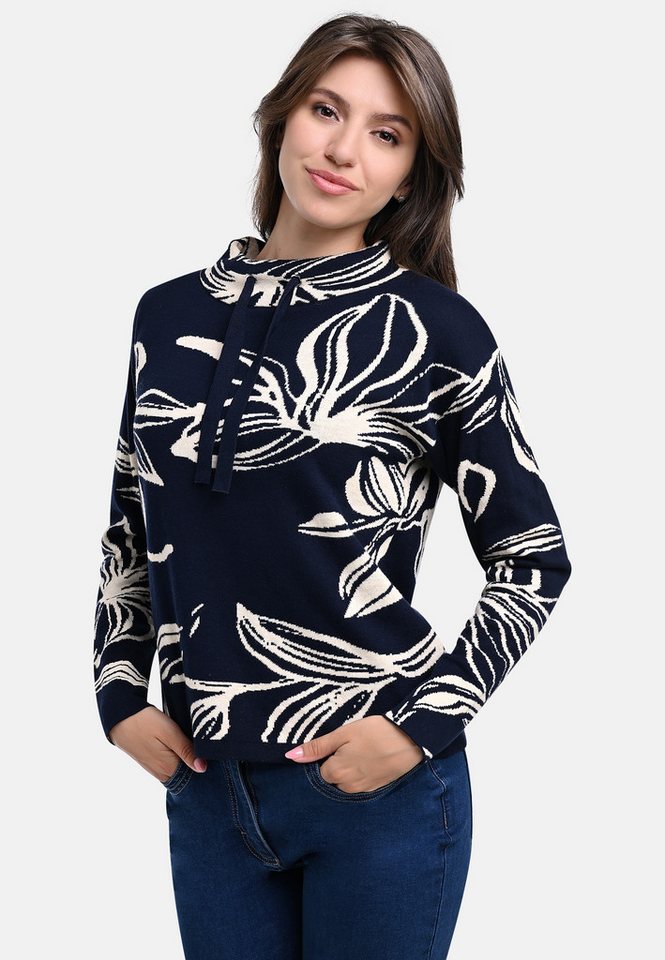 BICALLA Strickpullover Strickpullover mit Blütenmuster in Navy/Ecru (1-tlg) von BICALLA