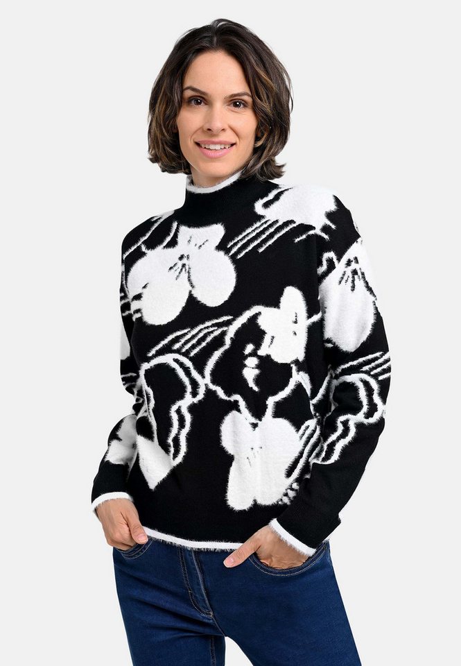 BICALLA Strickpullover Strickpullover mit Blütenmuster in Schwarz/Weiß (1-tlg) von BICALLA