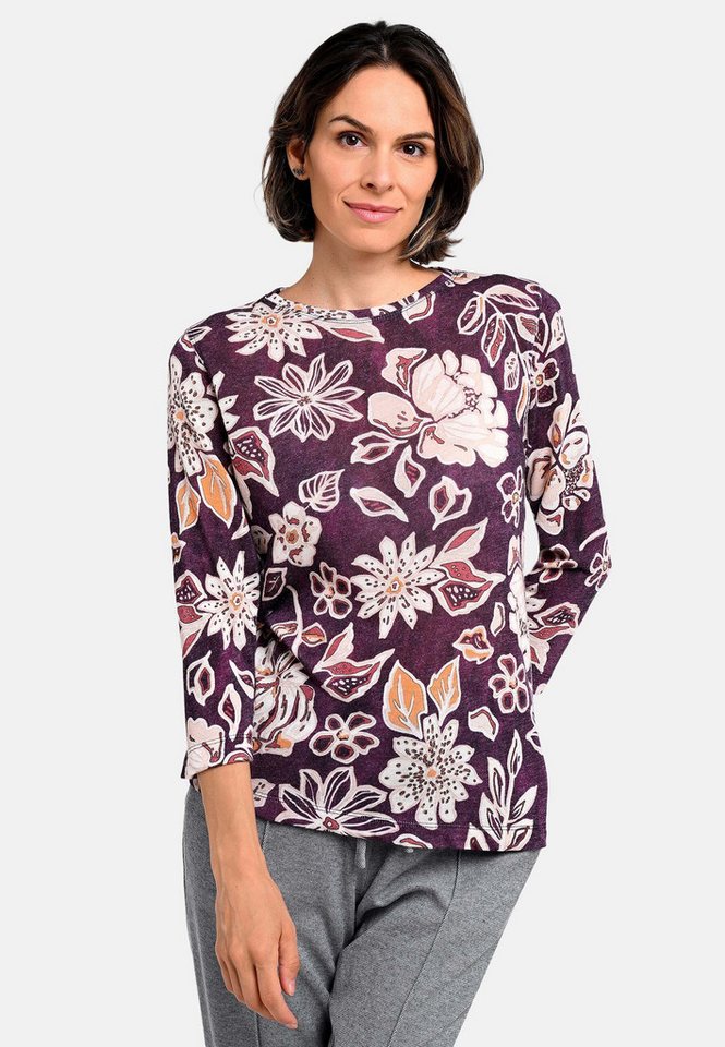 BICALLA T-Shirt Feinstrick-Shirt mit Blüten-Print in Bordeaux/Sand (1-tlg) von BICALLA
