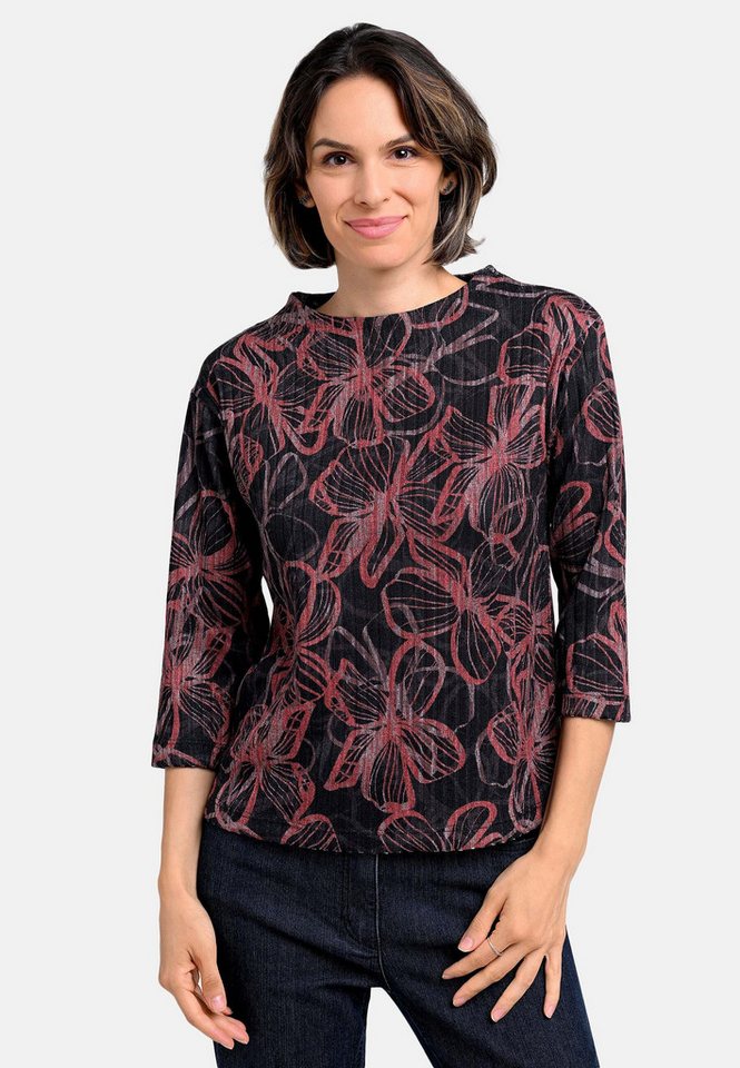 BICALLA T-Shirt Feinstrick-Shirt mit Blüten-Print in Schwarz/Braun (1-tlg) von BICALLA