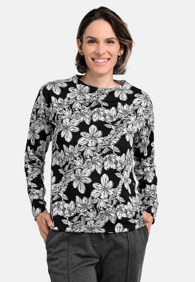 BICALLA T-Shirt Shirt mit Blüten-Print in Hellgrau/Schwarz (1-tlg) von BICALLA