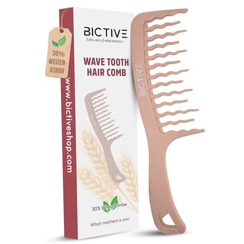BICTIVE® Lockenkamm mit Gewellten, Breiten Zinken. Kamm für Locken, Entwirrt und Definiert Locken. Grober Kamm, Styling, Wide Tooth Comb, Entwirrbürste Lange Haare. Für Damen und Männer von BICTIVE