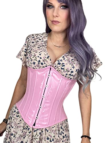 Bidmoor Unterbrustkorsett mit Stahlstäbchen, strapazierfähig, Taillentrainer, Sanduhr, Body Shaper, Pinkes PVC., X-Small von BIDMOOR