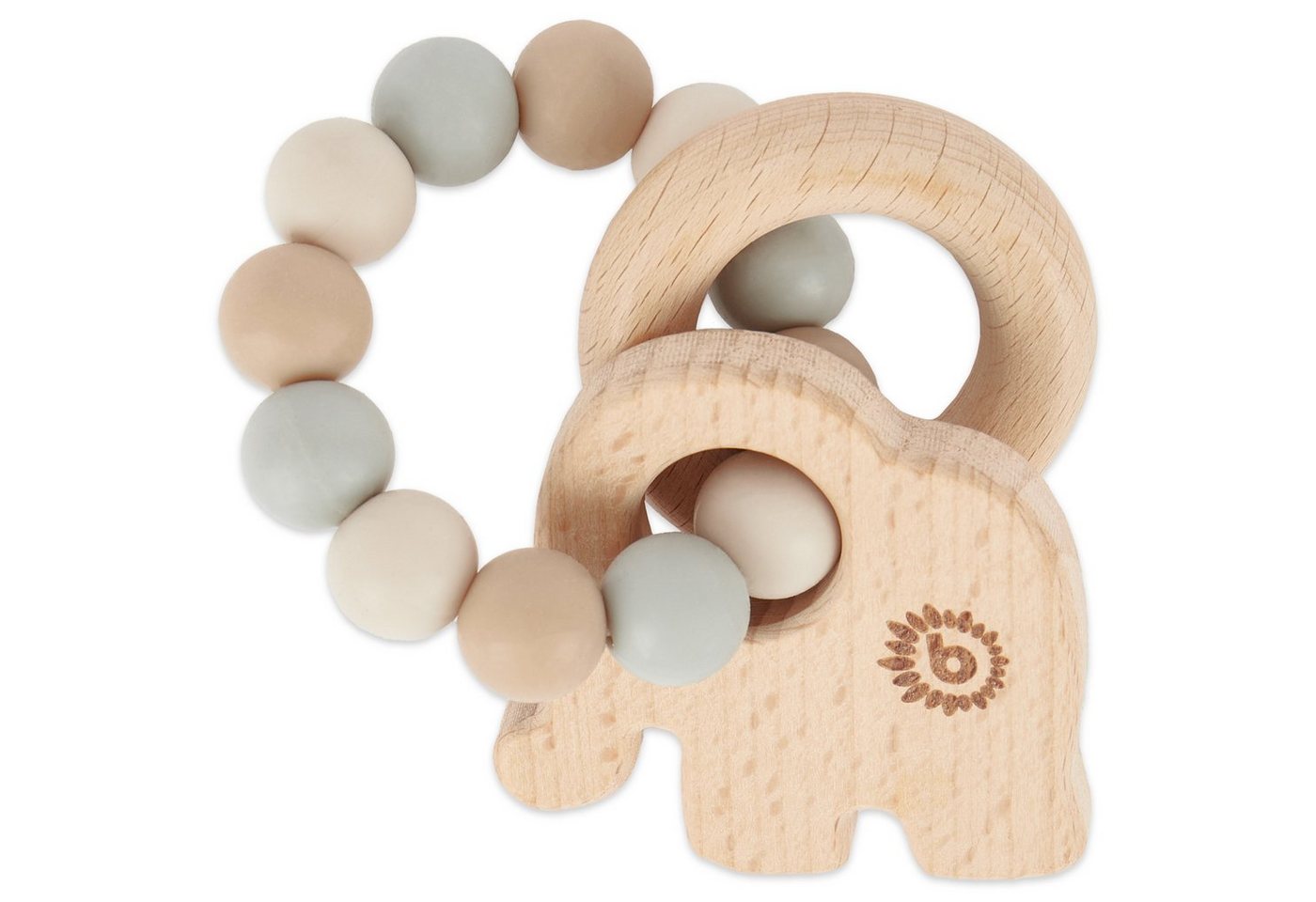 BIECO Beißring Bieco Beißring Baby mit Silikon Perlen Beige ab 0 Monate Zahnungshilfe Baby Baby Greifling mit Holz Elefant Beissring Für Baby Zum Zahnen Motorikspielzeug Baby Beißring Silikon Baby von BIECO