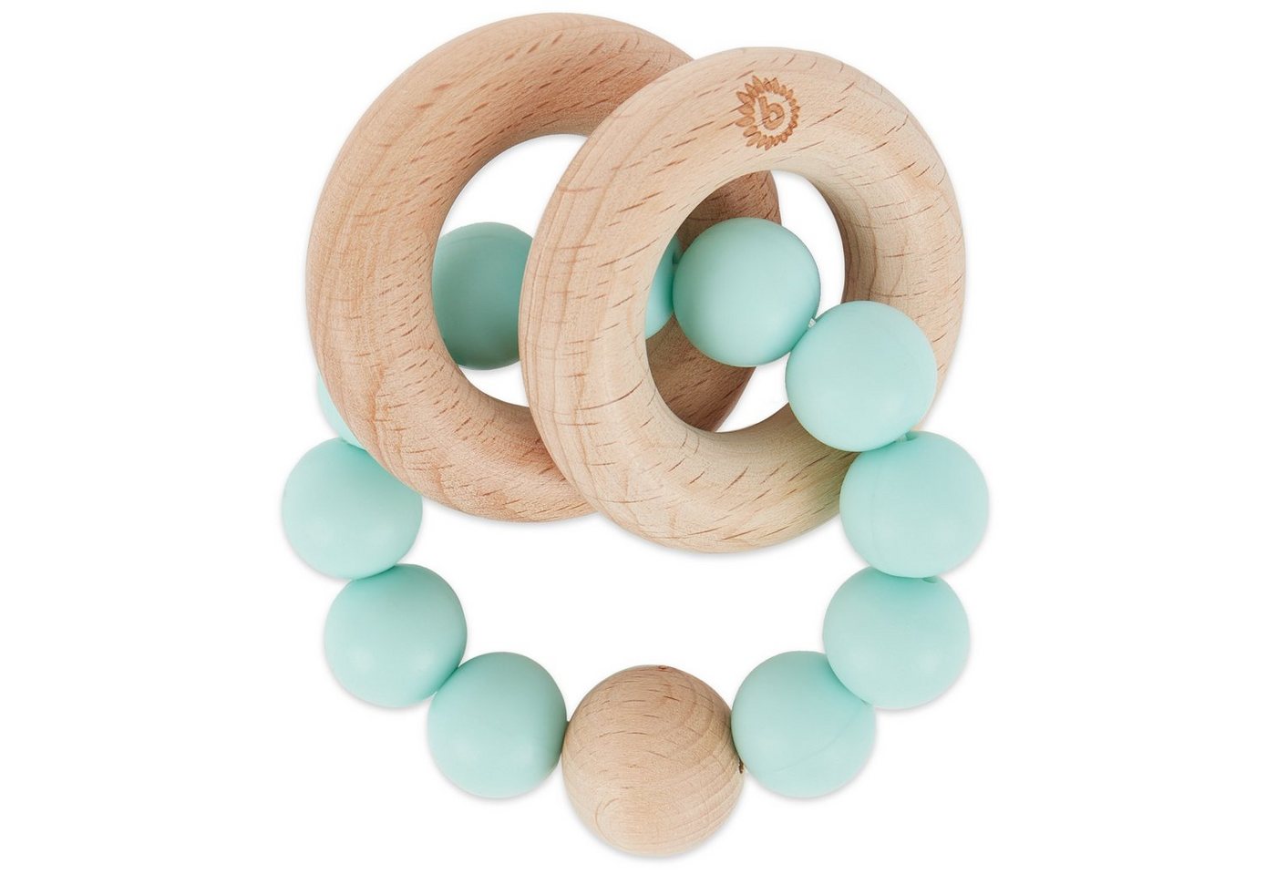 BIECO Beißring Bieco Beißring Baby mit Silikon Perlen Mint, 7 cm ab 0 Monate Zahnungshilfe Baby Baby Greifling Holz & Silikon Beissring Für Baby Zum Zahnen Motorikspielzeug Baby Beißring Silikon Baby von BIECO