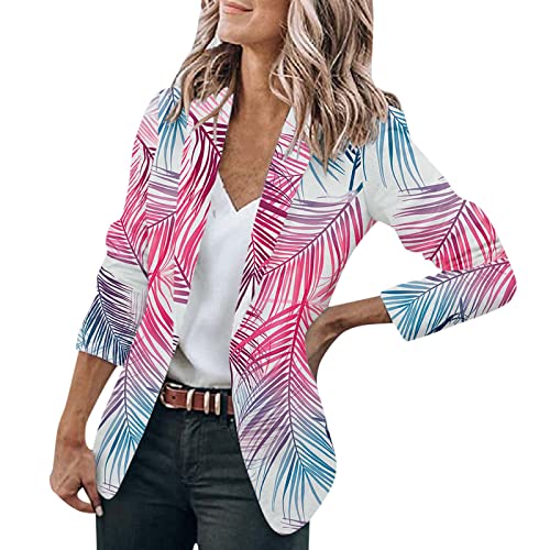 BIEDONGDA Damen Blazer mit Blumenmuster Casual Lang Jacke Langarm offenes Business Blazer Frauen Anzugjacke Geschäft Mantel Schlanke Lang Jacke von BIEDONGDA