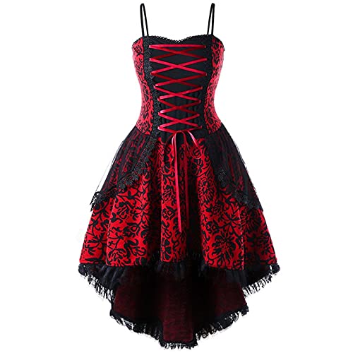 BIEDONGDA Korsett Kleid Damen Steampunk Gothic Kleider Halloween Vintage Bustier Corsagenkleid Sexy Spitze Gothic Partykleid Festkleid von BIEDONGDA