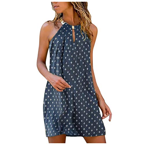 BIEDONGDA Kurz Kleid Sexy Sommer Minikleid Damen Casual Freizeitkleider Vintage Ärmelloses Kleider Neckholder Sommerkleider Schulterfrei Freizeitkleid für Mädchen,Frauen von BIEDONGDA