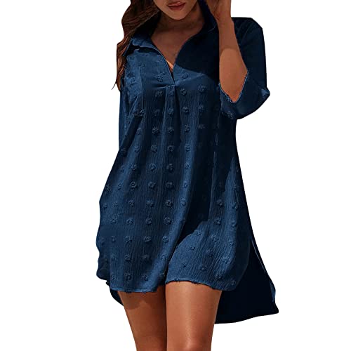 BIEDONGDA Oversized Strandkleider Sommerkleider Damen V-Ausschnitt Shirtkleid Button Down Sommerkleid Frauenkleid Frauen Strand Kleid Freizeitkleider Minikleid von BIEDONGDA