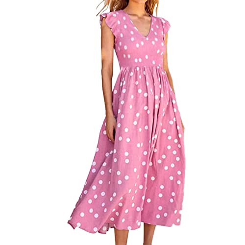 Damen Boho Strandkleider Casual Midikleid Elegant Ärmelloses Polka Dot Kleid Elegant Frauenkleid Swing Sommer Kleider V-Ausschnitt Sommerkleider Sommerkleid von BIEDONGDA