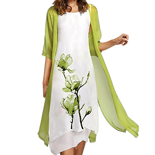 Damen Kleid Elegant Chiffonkleid Ärmelloses Sommerkleid Drucken Blumenmuster Midi Frauenkleid Cocktailkleid Festliche Brautjungfernkleider Für Hochzeit Abendkleider Damenkleider mit Tüll Cardigan von BIEDONGDA