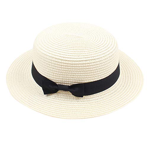 Damen SonnenhüTe Kreissäge Strohhut Natur für Herren & Frauen, Sommer Solide Strand Visor Sonnenhut Strandmütze Sonnenhüte mit Bogenknoten von BIEDONGDA