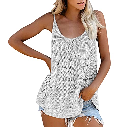 Damen Strickshirts Sexy Strickoberteil Ärmellose Sommer Tank Top Loose Elegant Oberteile Shirt V-Ausschnitt Gestreift Damenblusen von BIEDONGDA