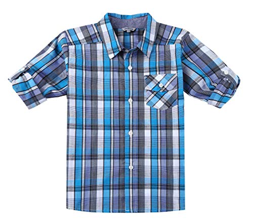 BIENZOE Jungen Baumwolle Plaid Aufrollen Hemd Blau/Marine Größe 3/4 BIENZOE Jungen Baumwolle Plaid Aufrollen Hemd Blau/Marine Größe 3/4 von BIENZOE