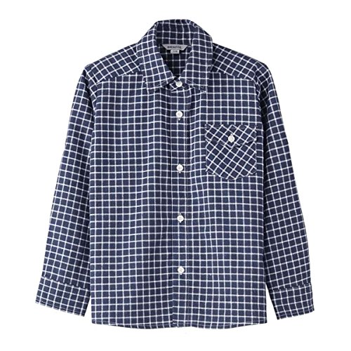 BIENZOE Jungen Warmer Flanell-Knopf Unten Langarmshirts Hemd Marine Größe 3/4 von BIENZOE