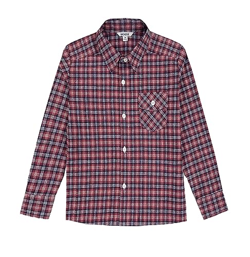 BIENZOE Jungen Warmer Flanell-Knopf Unten Langarmshirts Hemd Rot/Colleg 5/6 von BIENZOE
