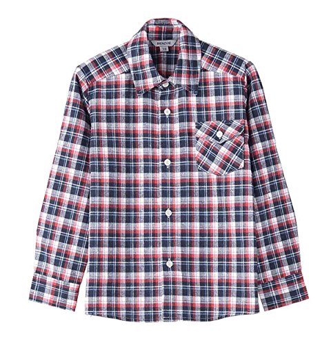 BIENZOE Jungen Warmer Flanell-Knopf Unten Langarmshirts Hemd Rot Größe 9/10 von BIENZOE