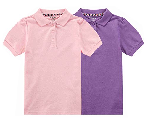 BIENZOE Mädchen Antimikrobiell Kurzes Hülsen 2pc Polo Satz rosa/lila 10/12 von BIENZOE