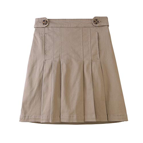 BIENZOE Mädchen Baumwolle Dehnbar Elastische Taille Falten Röcke Khaki XS von BIENZOE