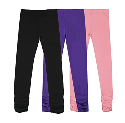 BIENZOE Mädchen Strick Baumwolle Stretch Schuluniform 3 Leggings Packung Schwarz Violett Hellrosa 7 von BIENZOE