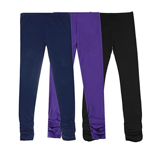 BIENZOE Mädchen Strick Baumwolle Stretch Schuluniform 3 Leggings Packung K 10(DE 140) von BIENZOE