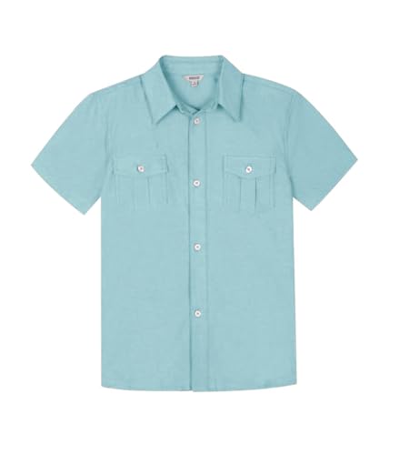 BIENZOE Mode Schulhemd für Jungen: Kinder Kurzarm Hemd mit Knopfleiste Freizeit Design Aqua Größe 6 von BIENZOE