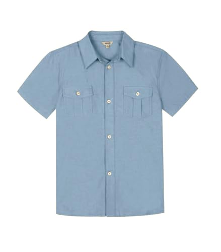 BIENZOE Mode Schulhemd für Jungen: Kinder Kurzarm Hemd mit Knopfleiste Freizeit Design Denim-Blau 7 von BIENZOE