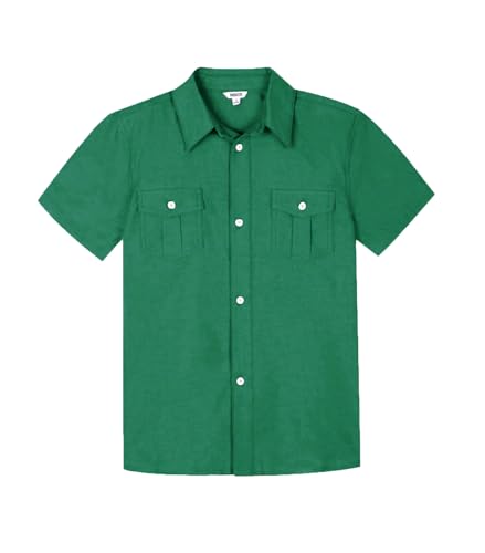 BIENZOE Mode Schulhemd für Jungen: Kinder Kurzarm Hemd mit Knopfleiste Freizeit Design Dunkelgrün 14 von BIENZOE