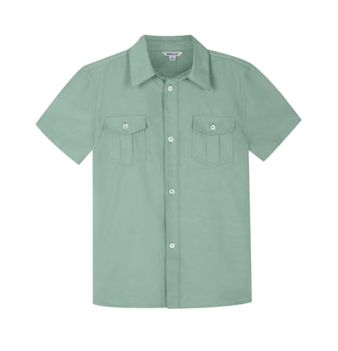 BIENZOE Mode Schulhemd für Jungen: Kinder Kurzarm Hemd mit Knopfleiste Freizeit Design Grasgrün Größe 7 von BIENZOE