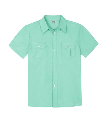 BIENZOE Mode Schulhemd für Jungen: Kinder Kurzarm Hemd mit Knopfleiste Freizeit Design Hellgrün 10 von BIENZOE