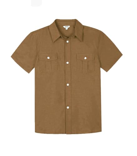 BIENZOE Mode Schulhemd für Jungen: Kinder Kurzarm Hemd mit Knopfleiste Freizeit Design Kaffee 12 von BIENZOE