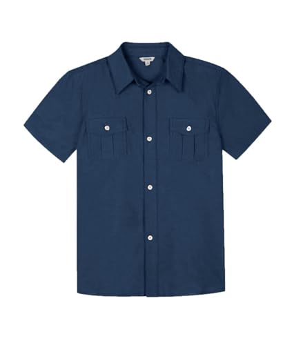 BIENZOE Mode Schulhemd für Jungen: Kinder Kurzarm Hemd mit Knopfleiste Freizeit Design Marineblau 7 von BIENZOE