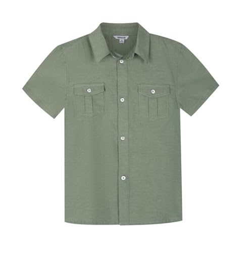 BIENZOE Mode Schulhemd für Jungen: Kinder Kurzarm Hemd mit Knopfleiste Freizeit Design Olive Größe 10 von BIENZOE