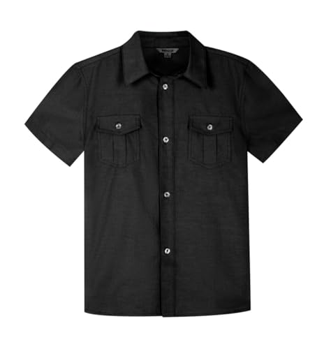 BIENZOE Mode Schulhemd für Jungen: Kinder Kurzarm Hemd mit Knopfleiste Freizeit Design Schwarz Größe 10 von BIENZOE