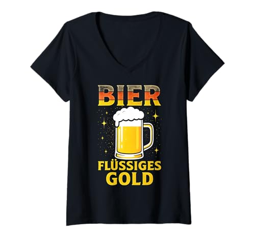 Damen Bier - FLÜSSIGES Gold X Bierliebhaber Maß Lecker Bierchen T-Shirt mit V-Ausschnitt von BIER - FLÜSSIGES GOLD - Lecker Bierchen