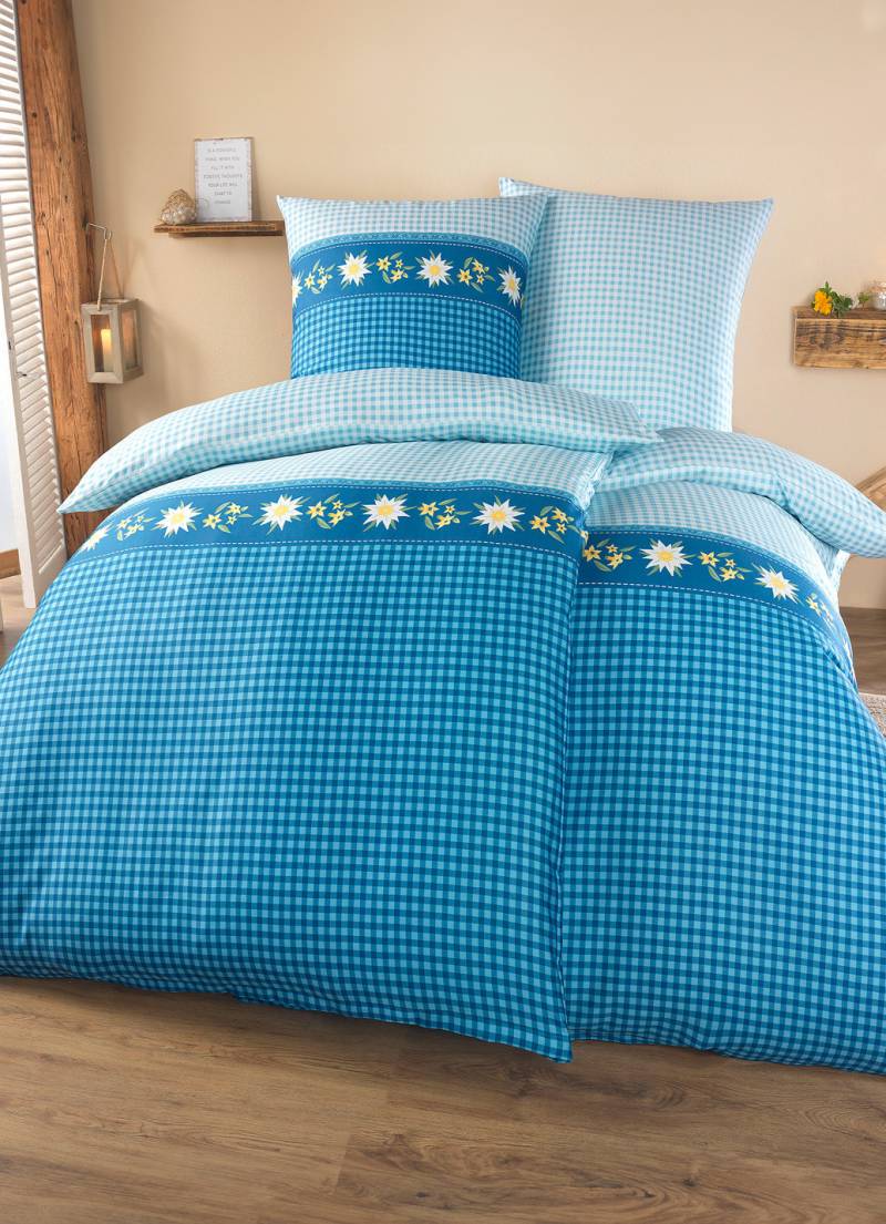 Bettwäsche-Garnitur mit Reißverschluss, Größe 115 (80/80 cm + 155/220 cm), Blau von BIERBAUM