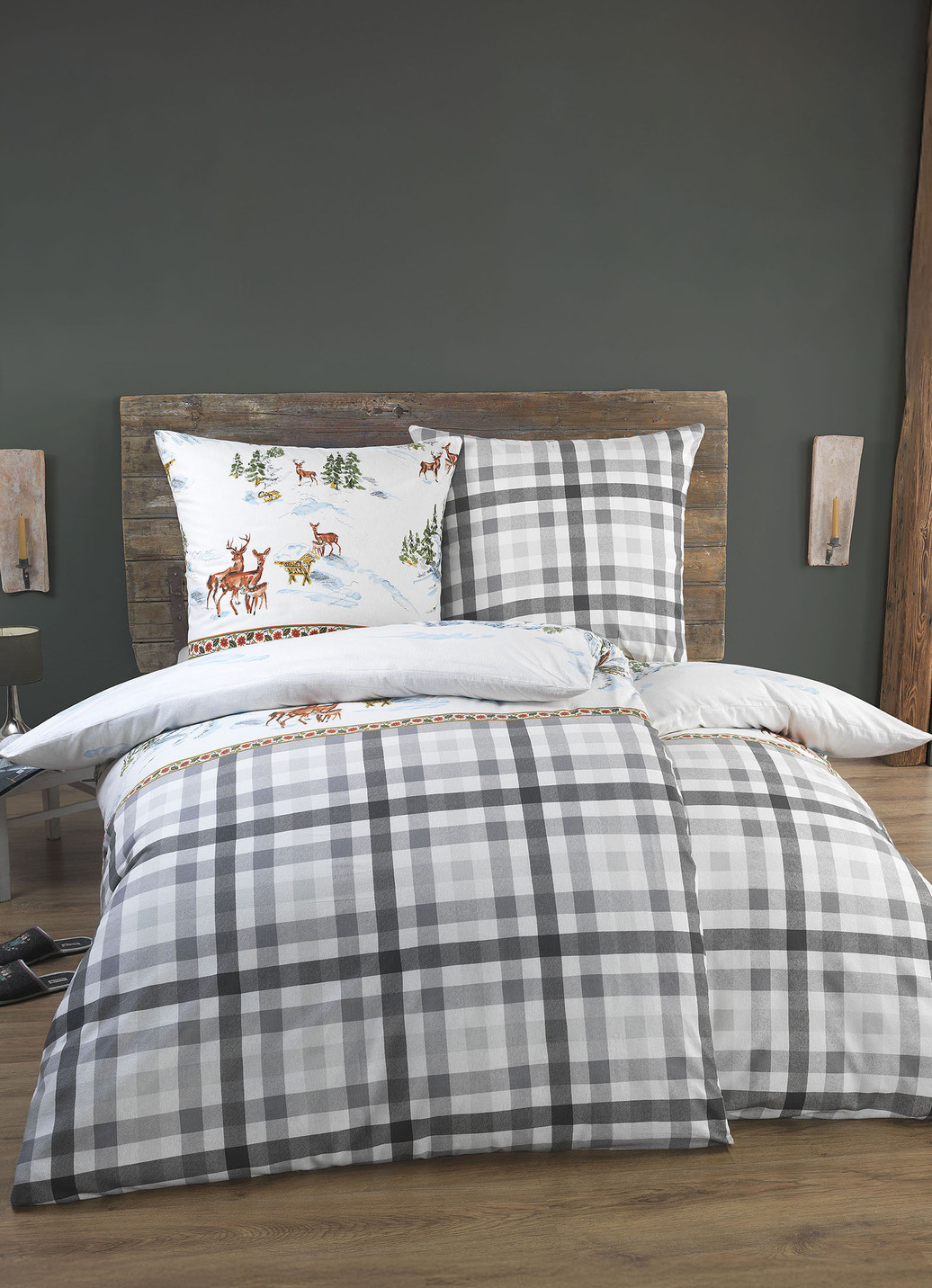 Bettwäsche-Garnitur mit idyllischen Winterdessin, Größe 112 (80/80 cm + 135/200 cm), Multicolor von BIERBAUM