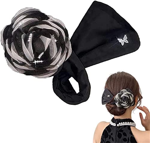Exquisiter großer Blumenknoten Rose Flower Twist Hair Bun Elegant Flower Lazy Hair Curler Dutt Handmade Flower Elastics Haargummis für Frauen Mädchen von BIERDAN