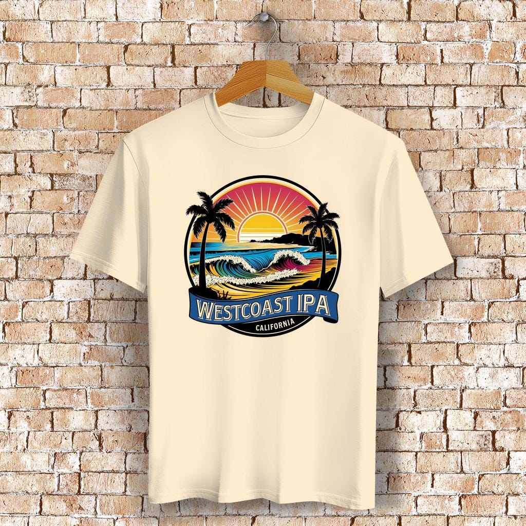 Westcoast Ipa T-Shirt Mit Strand, Palmen & Sonne - Bierliebe Trifft Surf-Vibes Bio-Baumwolle Westcoast Ipa T-Shirt Mit Strand, Palmen & Sonne - Bierliebe Trifft Surf-Vibes Bio-Baumwolle von BIERZEUG