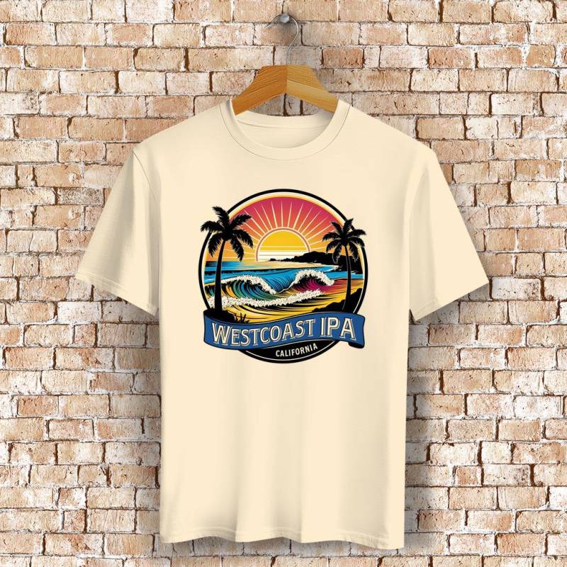 Westcoast Ipa T-Shirt Mit Strand, Palmen & Sonne - Bierliebe Trifft Surf-Vibes Bio-Baumwolle Westcoast Ipa T-Shirt Mit Strand, Palmen & Sonne - Bierliebe Trifft Surf-Vibes Bio-Baumwolle von BIERZEUG