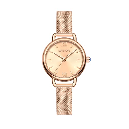 BIEWO Damen Uhr Armbanduhr für Frauen Mode Stil Quarz Analog Uhren Edelstahl Band Frauen Casual Damen Uhr Weibliche Armbanduhr Geschenk, Mesh Rose Gold von BIEWO